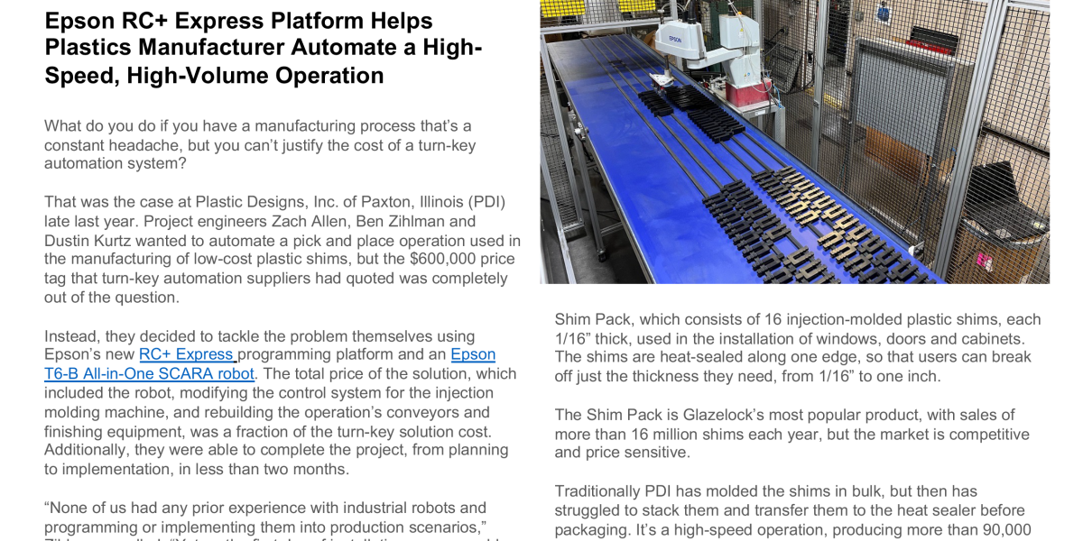 Epson Robots Features FPE Automation Implementation in a Case Study